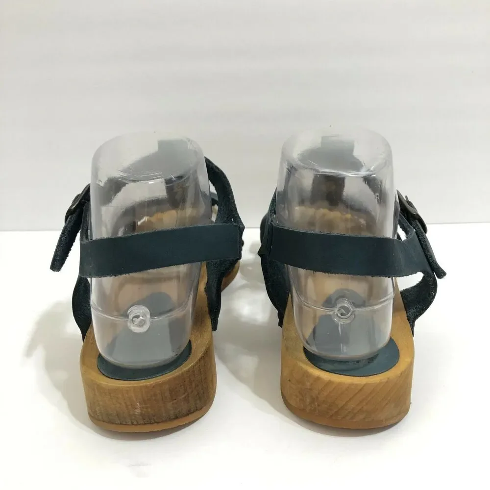 Sanita Olise Flex Blue Leather Wooden Platform Sandals Womens Size 38 US 7 - 7.5 - Picture 4 of 10